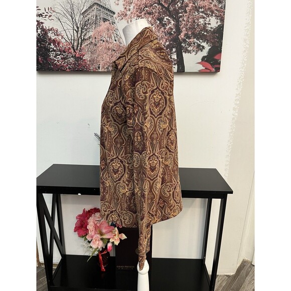 Caribbean Joe Women’s Shirt Blouse Size M Paisley Long Sleeve Button Up Collared - Picture 3 of 10